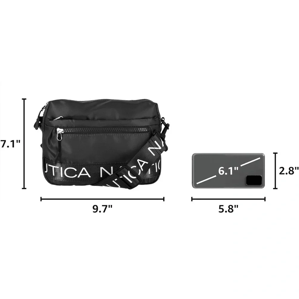 Nautica Bean Crossbody/Belt Bag, Black Nylon, Adjustable Belt Strap - Picture 5 of 6